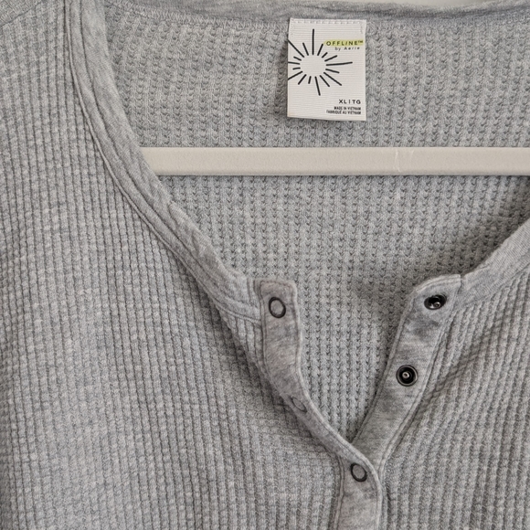 Aerie Offline Gray Waffle Knit Henley Top - Picture 3 of 3